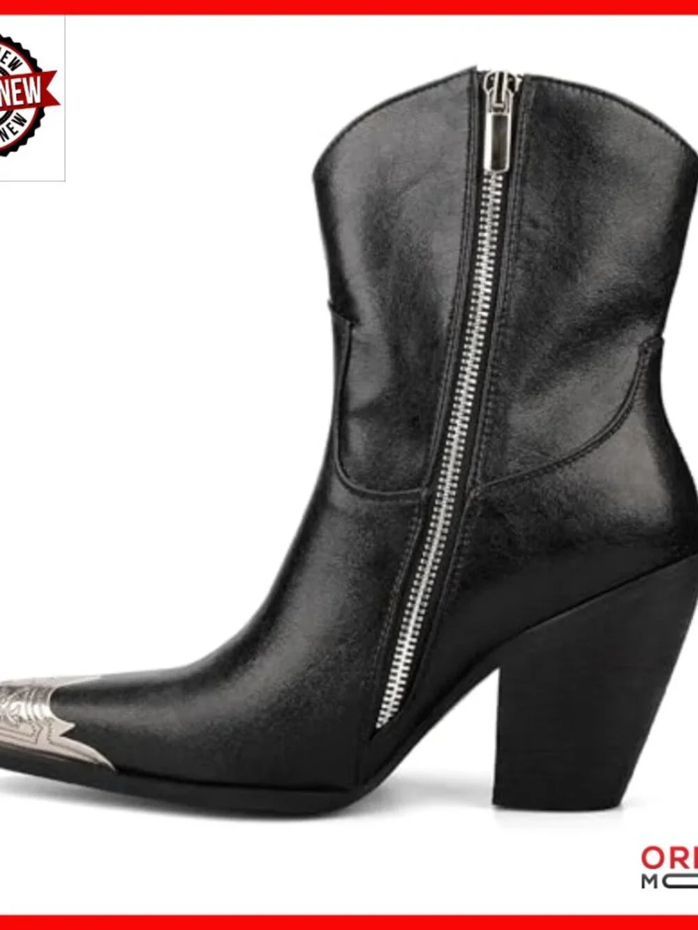 Women's Western Ankle Boots Engraved Steel Toe Block Heel Faux Leather